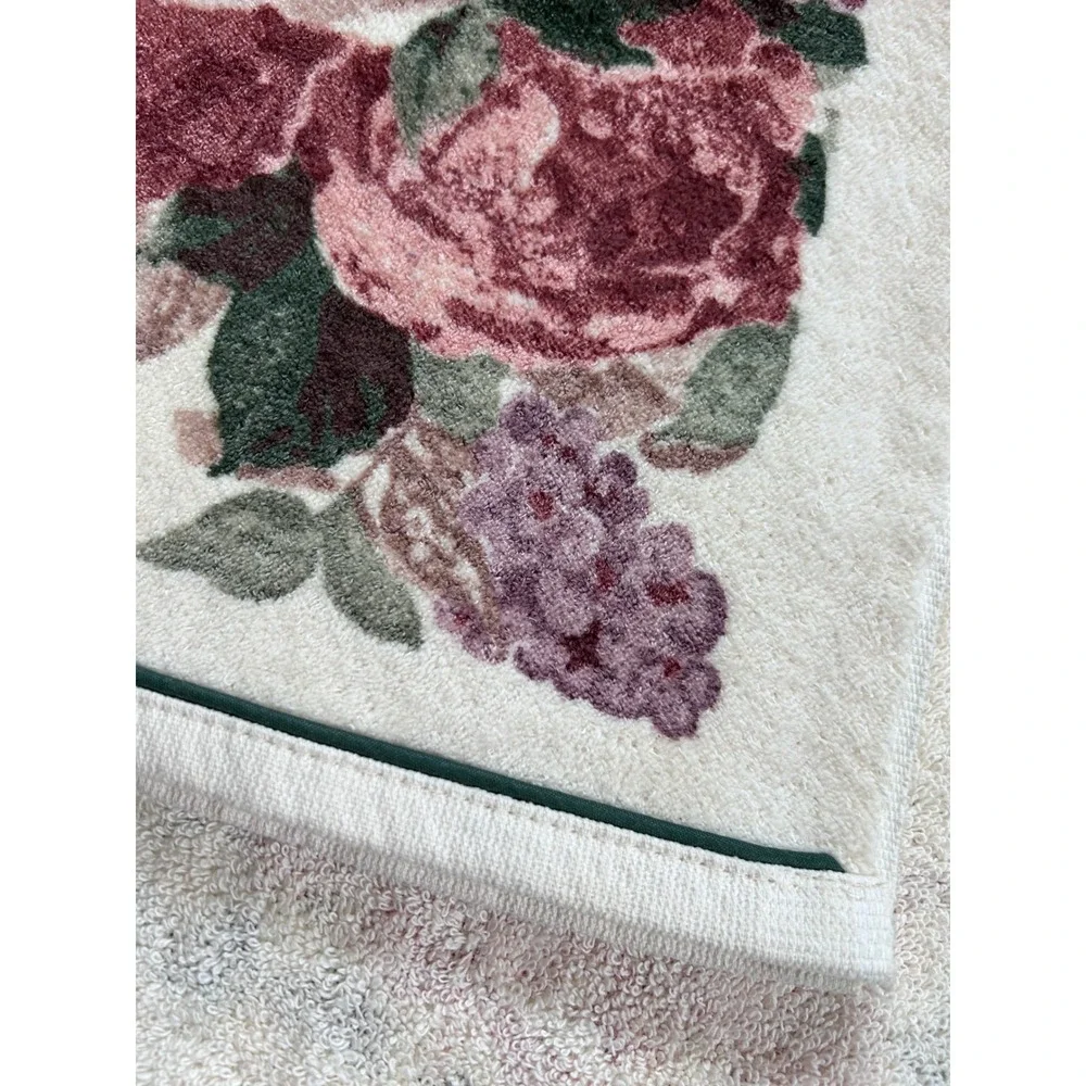 Croscill Hand Towel Cream Floral Rose Grapes Cotton Terry Cloth 2 Piece Set